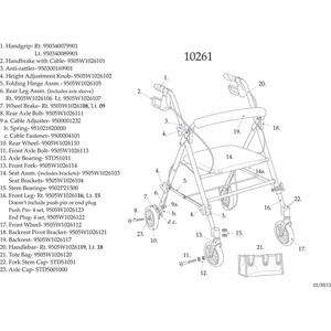 Drive Adjustable Seat Height Rollator - Parts Chart