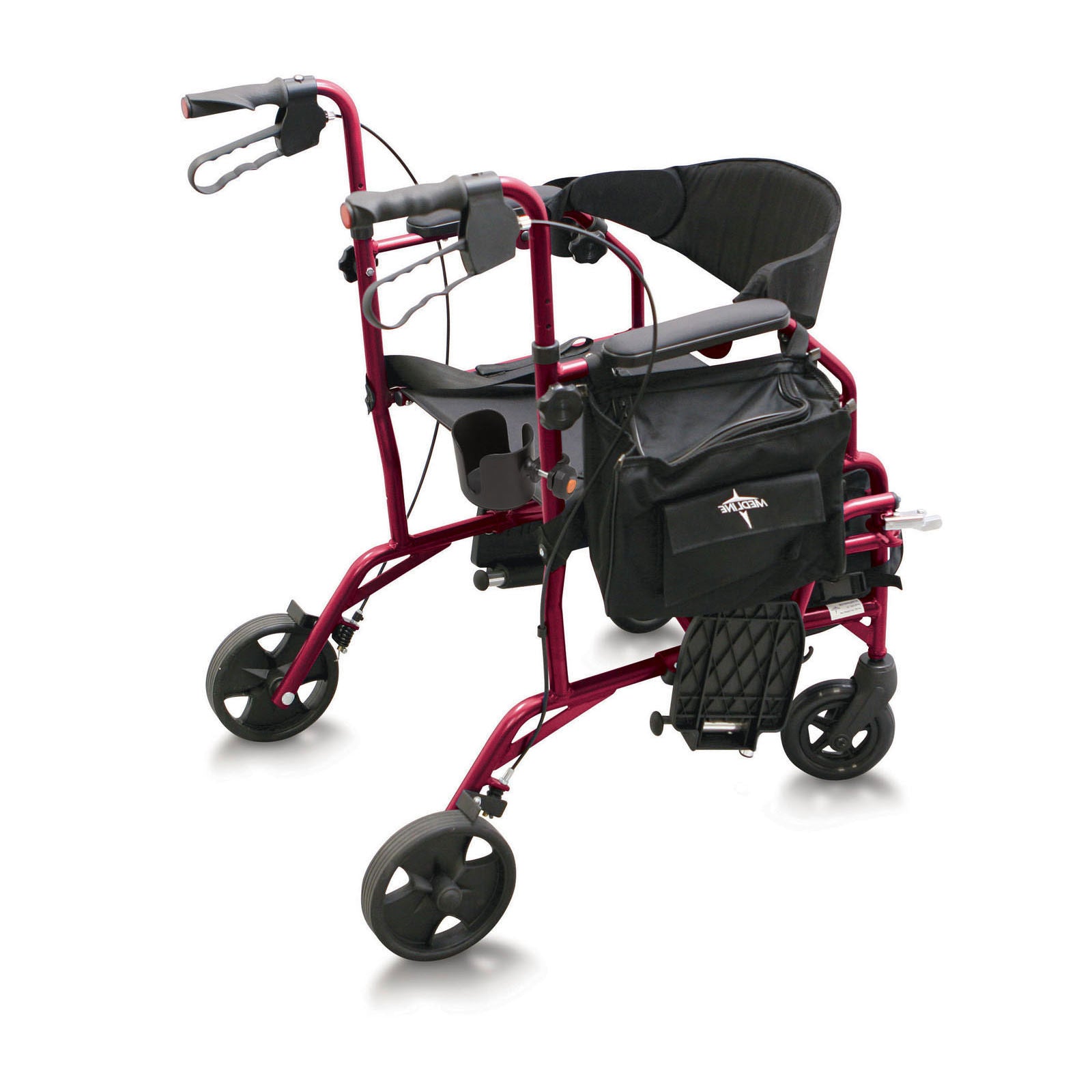 Medline Excel Translator Rollator/Transport Chair - Red