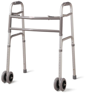 Medline Extra-Wide Two-Button Heavy Duty Wheeled Walker